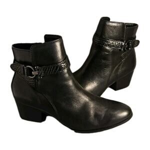 Coach Paulina Ankle Booties Womens Size 8B Black Calf Leather Snakeskin Chic